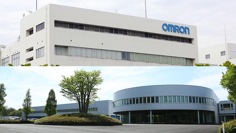 オムロンの中核工場である草津工場（上）と綾部工場（下）